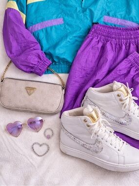 GUESS Metallic Silver Mini Shoulder Bag with Chain Strap